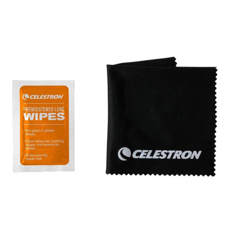 Celestron 93576 Lens Cleaning Kit - Kit de nettoyage de lentilles avec 10 lingettes, produit de nettoyage, chiffonnette et bross