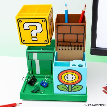 Organisateur de Bureau Super Mario - Marchandise Officielle Nintendo pour Décor Maison & Bureau, Avec Porte-Stylos & Papier, Cad