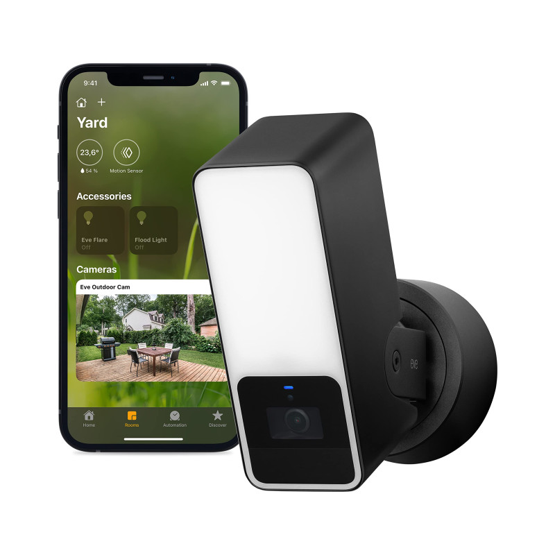 Eve Outdoor Cam – caméra projecteur sécurisée, sécurité et confidentialité maximales (HomeKit Secure Video), 1080p, vision noctu Eve Outdoor Cam – caméra projecteur sécurisée, sécurité et confidentialité maximales (HomeKit Secure Video), 1080p, vision noctu