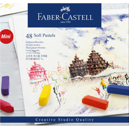 Faber-Castell Studio Quality 128248 Boîte carton de 48 mini craies, pastel tendre de différentes couleurs