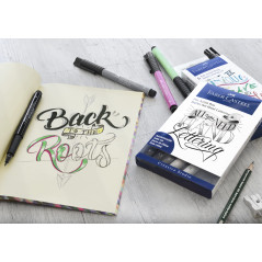 Faber-Castell 267118 - Crayons à encre de Chine Lettering Starter Set, 9 pièces, Pitt Artist Pens, crayon et taille-crayon inclu