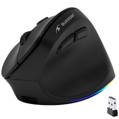 Bluestork - Souris sans Fil Ergonomique, Connexion 2.4 Ghz + Bluetooth, 800-2400 DPI, 6 Boutons, LED RGB - Souris Ergonomique Ve