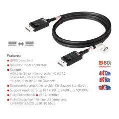 Club 3D Câble DisplayPort™ 2.1 bi-directionnel certifié VESA DP80 CAC-1091 4K120Hz, 8K60Hz ou 10K30Hz M/M 1,2 m