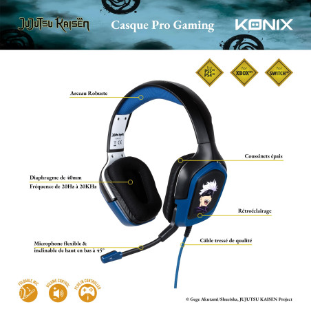 Konix Jujutsu Kaisen Casque Gaming Filaire PS4, PS5, Switch, Xbox One et Series X|S - Microphone 45° - Câble 1,5 m - Prise Jack