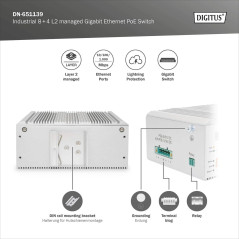 DIGITUS Commutateur réseau PoE - 12 Ports Gigabit Ethernet - 8X RJ45 + 4X SFP/RJ45 Combo - L2 administrable - 10/100/1000 Mbit/s