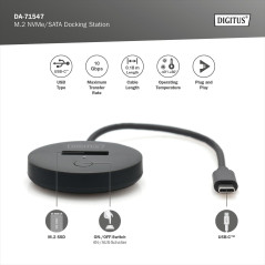 DIGITUS M.2 NVMe/SATA USB-C Dockingstation - USB 3.2 Gen2 - 10 Gbit/s - formats M.2 2242, 2260, 2280 & 22110 - capacité max. 4TB