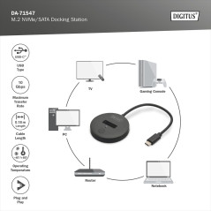 DIGITUS M.2 NVMe/SATA USB-C Dockingstation - USB 3.2 Gen2 - 10 Gbit/s - formats M.2 2242, 2260, 2280 & 22110 - capacité max. 4TB