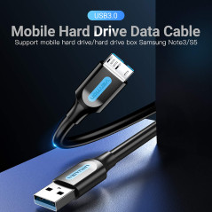 Vention Câble de disque dur USB 3.0 A vers micro USB B compatible avec disque dur externe, Seagate Expansion, Toshiba Canvio, We