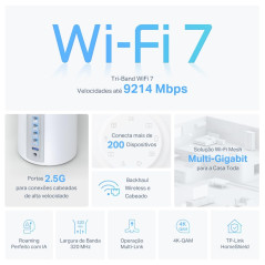 TP-Link Deco Routeur WiFi 7 Mesh BE9300 Tri-Bande, Port Ethernet 2,5G, Couverture de 380㎡, Itinérance IA Transparente, Connectez
