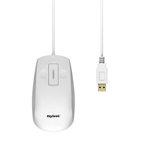 Keysonic KSM-3020M-W Souris Silicone étanche à l'eau, Touches de défilement, Indice de Protection IP68, câble USB (1,8 m), Blanc