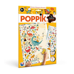 POPPIK 1841201 - Poster créatif Dinosaure avec Autocollants Amovibles - Kit d'autocollants pour Bricolage - pour Enfants à parti