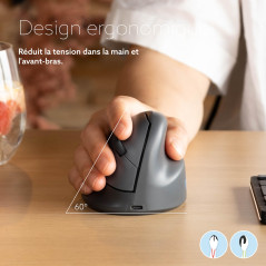 R-Go HE Basic Souris Ergonomique, Bluetooth 5.0, Rechargeable avec Type C/A câble, Prévention tendinite, Souris Ergo Verticale,