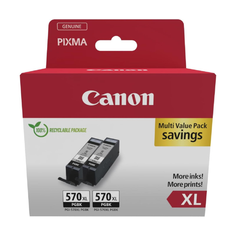 Canon PGI-570XL Lot de 2 Cartouches d'encre Authentiques à Haut rendement (Noir) Canon PGI-570XL Lot de 2 Cartouches d'encre Authentiques à Haut rendement (Noir)