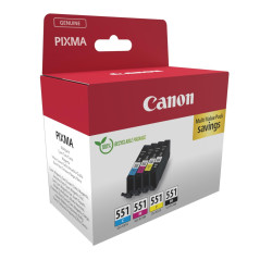 Canon CLI-551 C M Y BK Pack de 4 Cartouches (Noir Cyan Magenta Jaune) Certifié (Carton Recyclable 2024 Sécurisé)