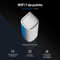 Linksys Routeur WiFi 7 Mesh Linksys Velop Pro 7 Mbe7001 – Système Cognitive Mesh Triple Bande avec Débit Supérieur à 10 Gbit/S –