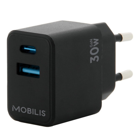MOBILIS Chargeur Secteur 30W GaN Port USB-C, Adaptateur Charge Mural Rapide pour Smartphone & Tablette