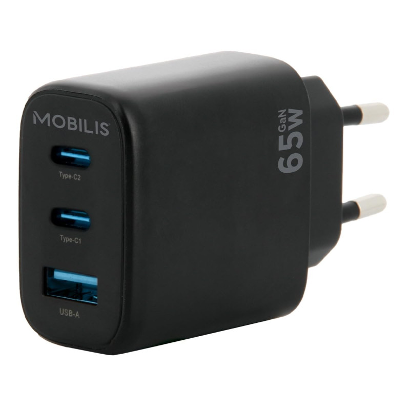 MOBILIS Chargeur Secteur 65W GaN 2 USB-C & 1 USB-A, Adaptateur Charge Mural Rapide pour PC, Tablette & Smartphone MOBILIS Chargeur Secteur 65W GaN 2 USB-C & 1 USB-A, Adaptateur Charge Mural Rapide pour PC, Tablette & Smartphone