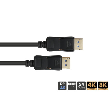 Good Connections Câble DisplayPort 2.0-1,5 m - 54 Gbit/s, UHBR 13,5-4K @240 Hz / 8 K @ 60 Hz - Conducteur en cuivre - Noir