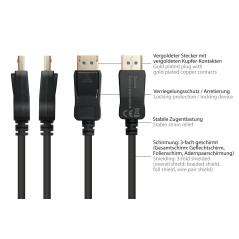 Good Connections Câble DisplayPort 2.0-1,5 m - 54 Gbit/s, UHBR 13,5-4K @240 Hz / 8 K @ 60 Hz - Conducteur en cuivre - Noir