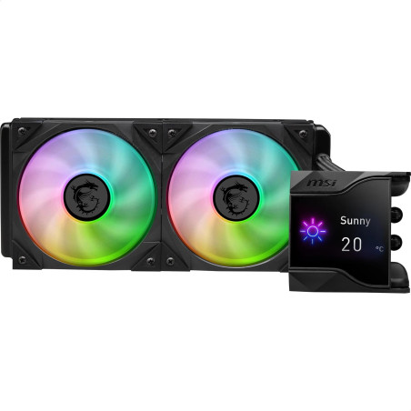 MSI MPG CORELIQUID D240 Watercooling CPU - Pompe avec ventilateur 60 mm, 2 x ventilateurs 120 mm ARGB, écran 2,4", tuyaux anti-É