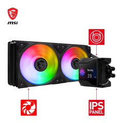 MSI MPG CORELIQUID D240 Watercooling CPU - Pompe avec ventilateur 60 mm, 2 x ventilateurs 120 mm ARGB, écran 2,4", tuyaux anti-É