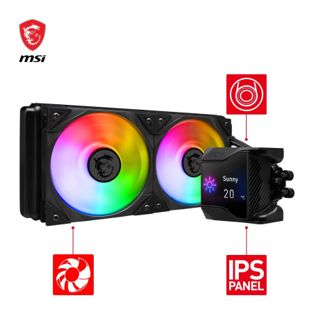MSI MPG CORELIQUID D240 Watercooling CPU - Pompe avec ventilateur 60 mm, 2 x ventilateurs 120 mm ARGB, écran 2,4", tuyaux anti-É
