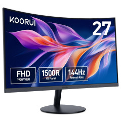 KOORUI Écran PC Incurvé - Dalle VA 27 Pouces, Résolution FHD (1920 x 1080), 1500R, 144Hz / 75Hz, 5ms, HDMI, VGA, Réglage de l’In