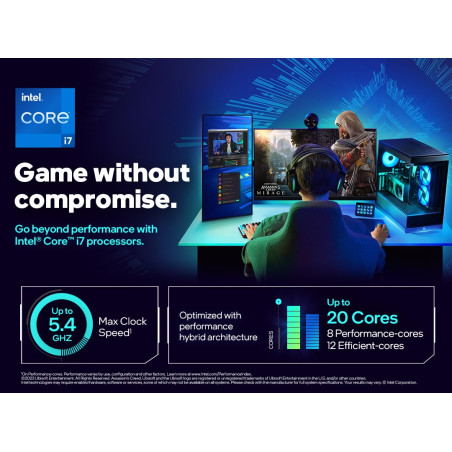 Intel® Core™ i7-14700F, processeur pour PC de Bureau, 20 cœurs (8 P-Cores + 12 E-Cores) jusqu'à 5,4 GHz