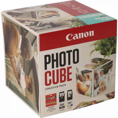 Canon Photo Cube Creative Pack, Blue - PG-560/CL-561 Ink with PP-201 Glossy Photo Paper 5x5 (40 Sheets) + Photo Frame - Compatib