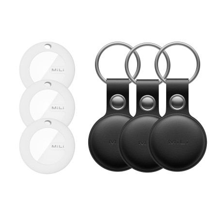 MiLi Pack 3 Trackers MITAG + étui Cuir Porte-clés Noir