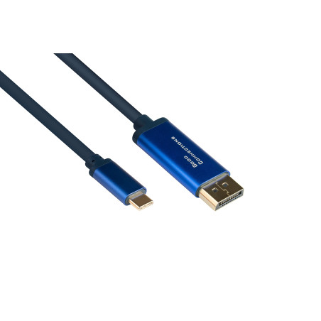Good Connections® Smartflex Câble USB C vers DisplayPort 1.2 4K UHD @ 60 Hz Boîtier en aluminium Très flexible Bleu foncé 1,5 m