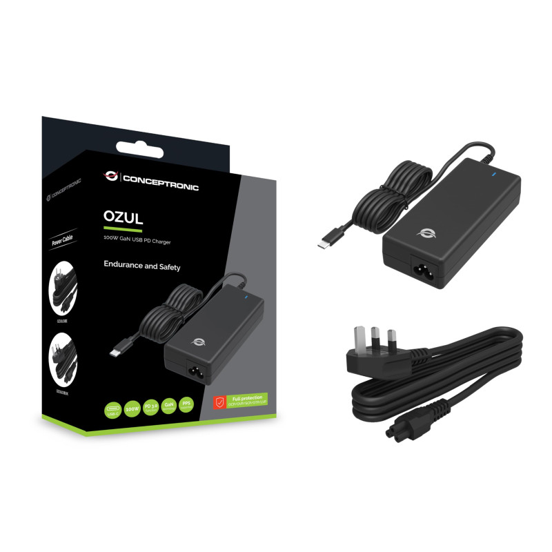 CONCEPTRONIC OZUL03BUK Chargeur USB PC GaN 100 W Câble USB-C intégré CONCEPTRONIC OZUL03BUK Chargeur USB PC GaN 100 W Câble USB-C intégré