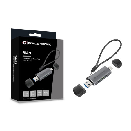 CONCEPTRONIC BIAN05G Lecteur de Cartes 2 en 1 USB 3.0 Dual Plug SD/MicroSD 3.0 UHS-I