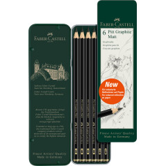 Faber-Castell 115207 - Set de crayons Pitt Graphite Matt, 6 pièces, dureté 2B - 12B