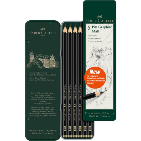 Faber-Castell 115207 - Set de crayons Pitt Graphite Matt, 6 pièces, dureté 2B - 12B