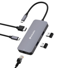 Verbatim Hub 5-en-1 USB-C, Adaptateur multiports USB-C vers HDMI, RJ45, USB-A et USB-C PD, Compatible avec Mac, MacBook Pro/Air,