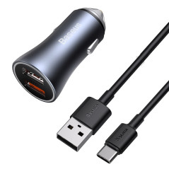 Baseus Car Charger Golden Contactor Pro with (USB/Type-C Cable 5A), 2