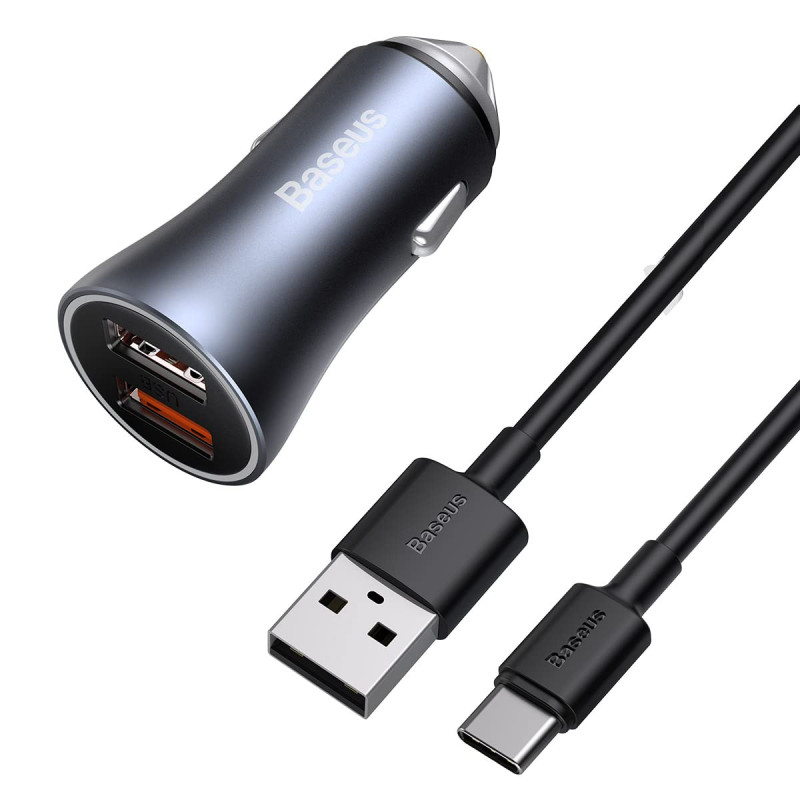 Baseus Car Charger Golden Contactor Pro with (USB/Type-C Cable 5A), 2