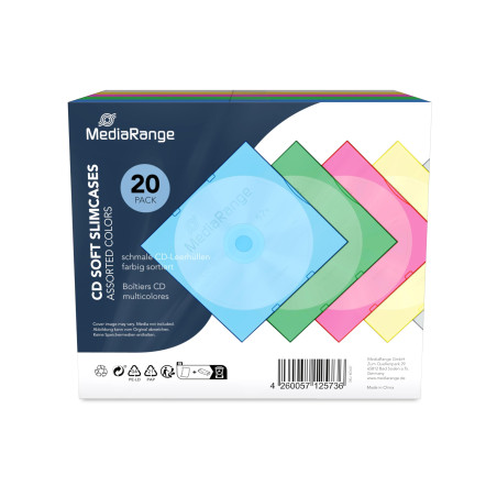 MediaRange CD/DVD Storage Media Case 20pcs, Plastic, Multi, BOX37 (20pcs, Plastic, Multi)