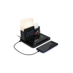 Chargeur sans Fil 15W Qi + 10W Qi Smartphone + Apple Watch + Réveil + Lampe + Câble USB A/C Noire Bigben