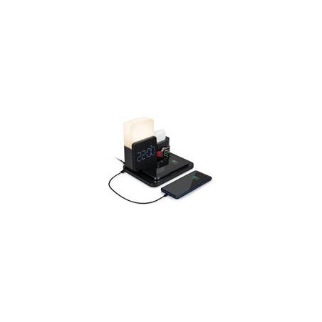 Chargeur sans Fil 15W Qi + 10W Qi Smartphone + Apple Watch + Réveil + Lampe + Câble USB A/C Noire Bigben