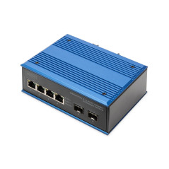 DIGITUS Commutateur de réseau - 6 Ports Gigabit Ethernet - 4X RJ45 + 2X SFP - IP40 - 10/100/1000 Mbit/s - Montage sur Rail DIN -