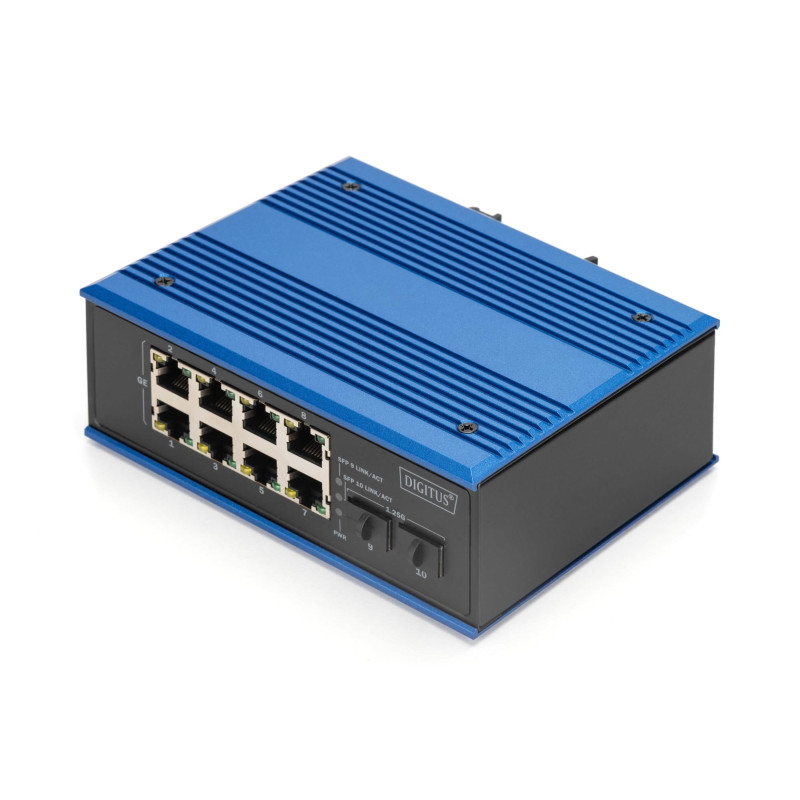 DIGITUS Commutateur réseau PoE - 10 Ports Gigabit Ethernet - 8X RJ45 + 2X SFP - IP40 - 10/100/1000 Mbit/s - Montage sur Rail - s DIGITUS Commutateur réseau PoE - 10 Ports Gigabit Ethernet - 8X RJ45 + 2X SFP - IP40 - 10/100/1000 Mbit/s - Montage sur Rail - s
