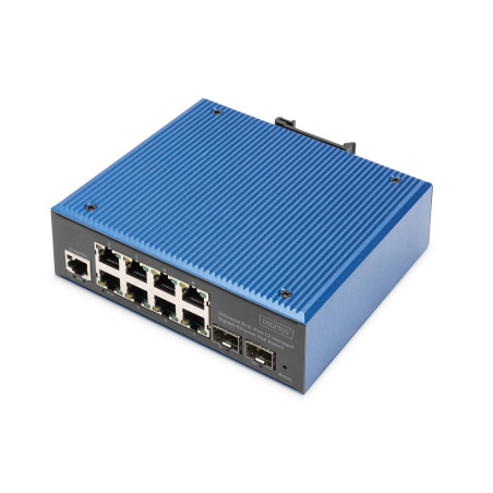DIGITUS Commutateur réseau PoE - 10 Ports Gigabit Ethernet - 8X RJ45 + 2X SFP - IP40 - L2 géré - 10/100/1000 Mbit/s - Montage su