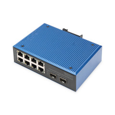 DIGITUS Commutateur réseau PoE - 10 Ports Fast Ethernet - 8X RJ45 + 2X Gigabit SFP-Uplink - IP40 - Montage sur Rail DIN - 10/100