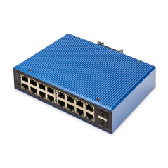 DIGITUS Commutateur réseau PoE - 18 Ports Gigabit Ethernet - 16x RJ45 + 2X SFP - IP40 - L2 géré - 10/100/1000 Mbit/s - Montage s