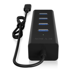 RaidSonic ICY Box Hub USB 3.0 à 4 Ports (4X USB-A 3.0), Connexion USB-C 3, câble intégré, boîtier en Aluminium, IB-HUB1409-C3