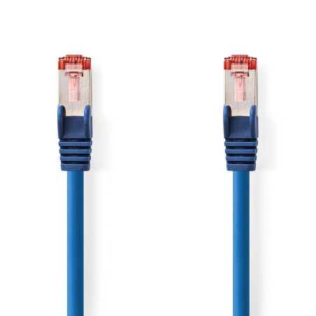 NEDIS Câble réseau catégorie 6 - Fiche RJ45 - Connecteur RJ45 - S/FTP - 10 m - Rond - LSZH - Bleu - Étiquette