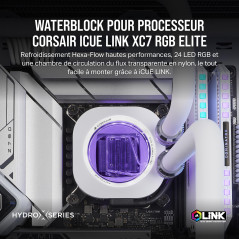 CORSAIR iCUE Link XC7 RGB Elite Waterblock pour Processeur - Chambre de Circulation du Flux Transparente - Compatible avec Les s
