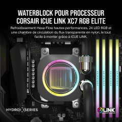 CORSAIR iCUE LINK XC7 RGB ELITE Waterblock pour Processeur - Chambre de Circulation du Flux Transparente - Compatible avec les s